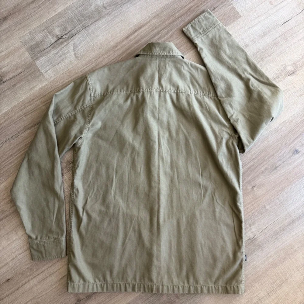 Obey Worldwide Mens Khaki Tan Military Chore Jacket Shirt O.B.E.Y. Patch Medium